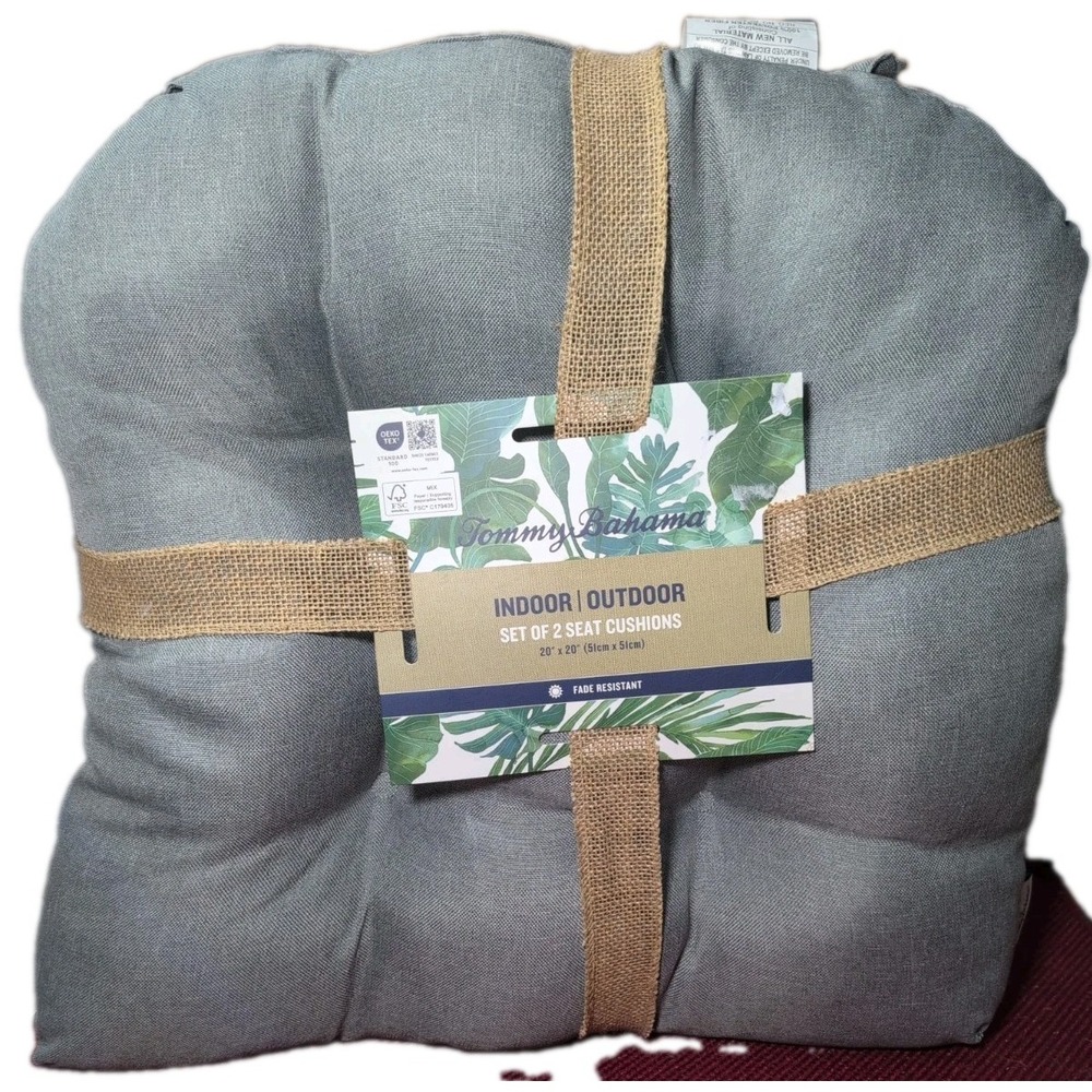 Tommy Bahama Set of 2 Seat Cushion 20"X20" Blue Grey Fade Resistant NEW